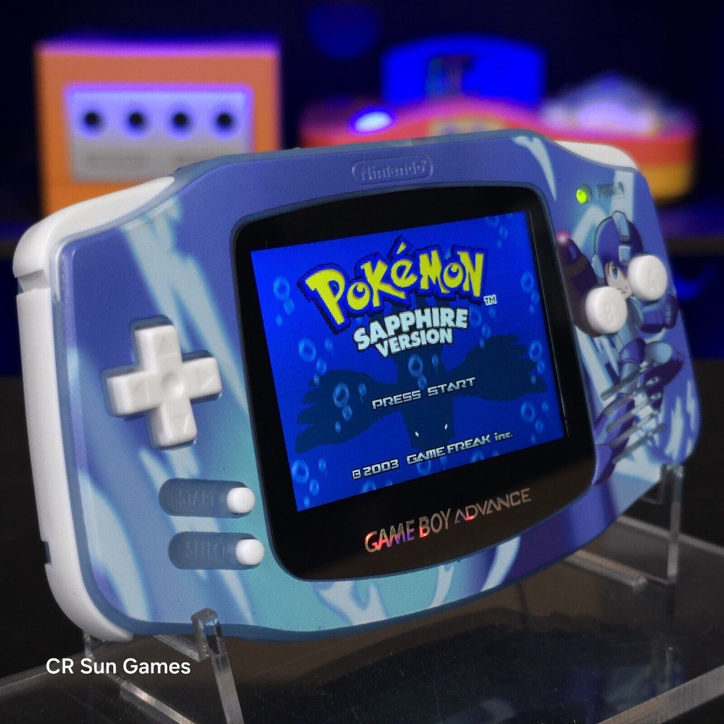Megaman Blue Game Boy Advance GBA Console with iPS V5 Backlight Backlit LCD MOD