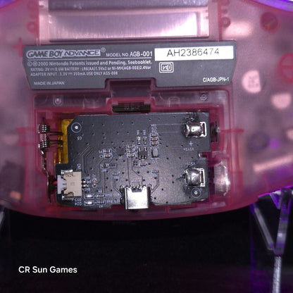 Clear Pink Game Boy Advance GBA iPS V5 LCD USB-C 1800 mAh Rechargeable Battery