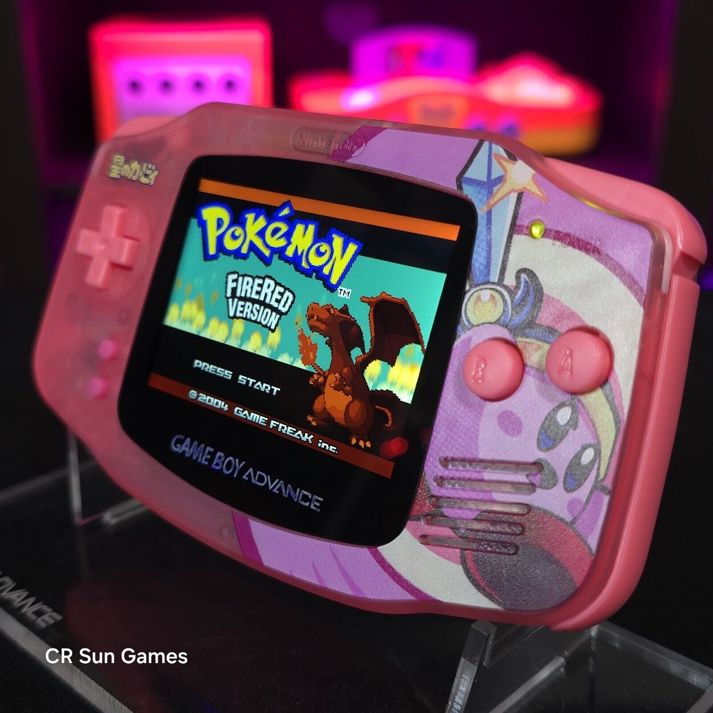 Clear Pink Kirby Game Boy Advance GBA Console with iPS V5 Backlit LCD MOD