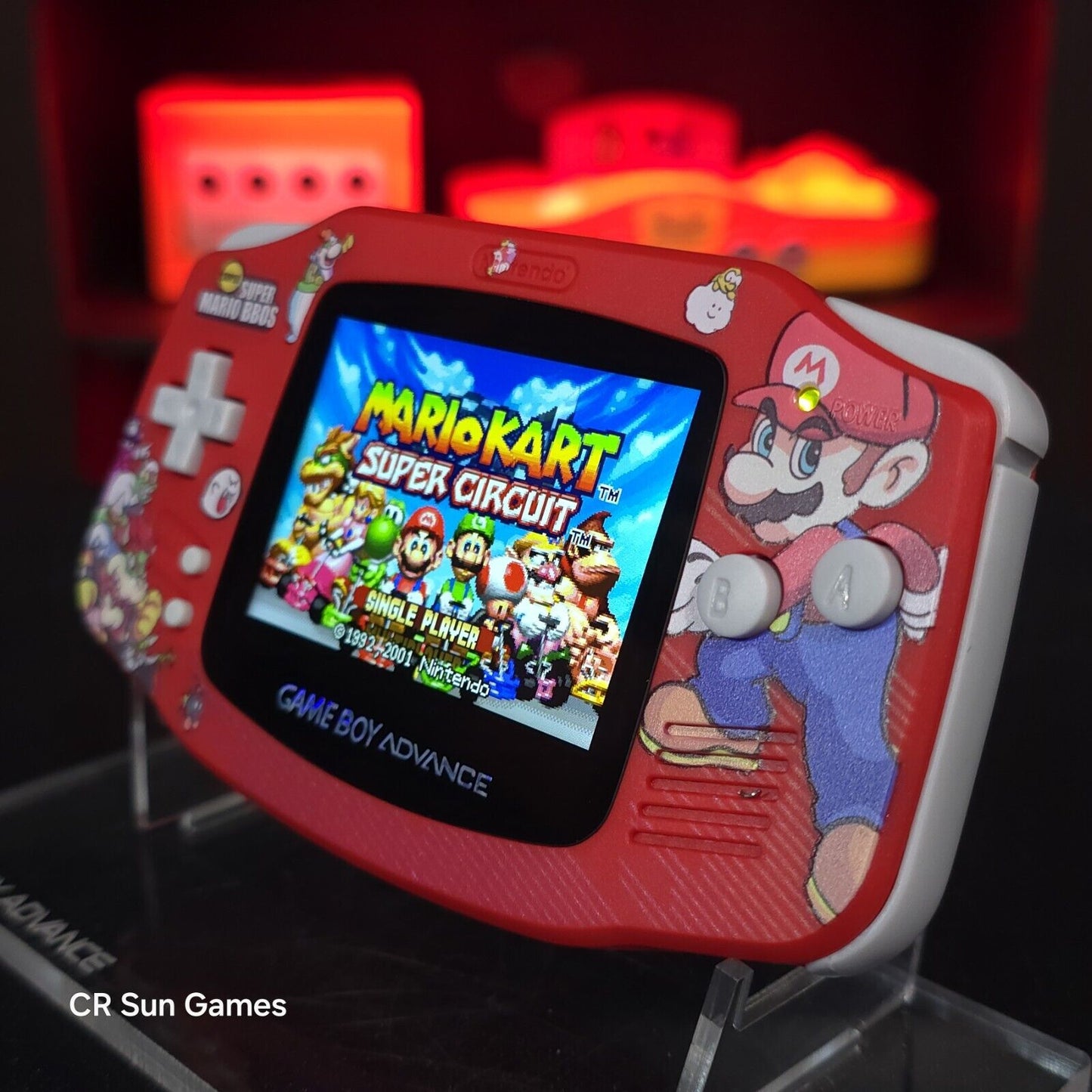 Mario Red Game Boy Advance GBA Console with iPS V5 Backlight Backlit LCD MOD