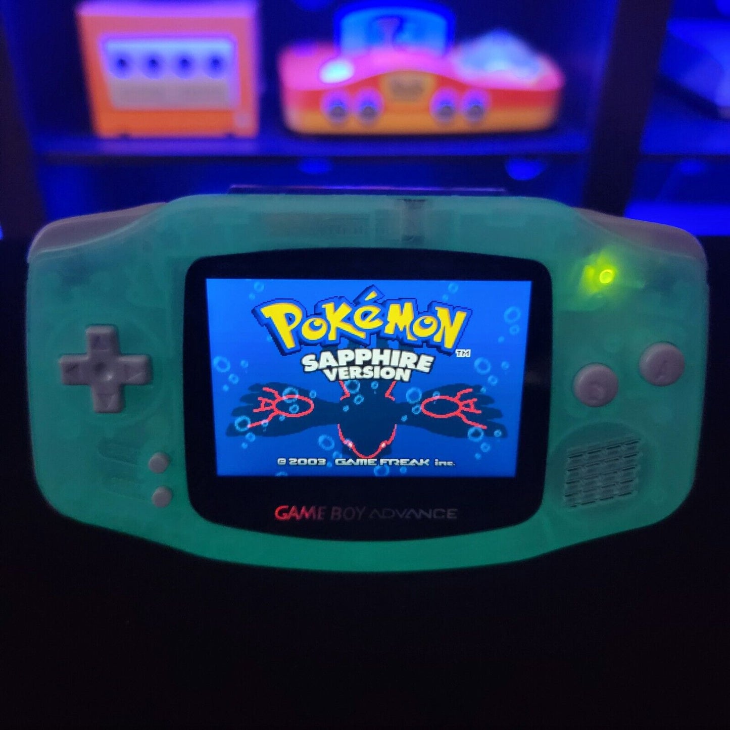 Glacial Glow In The Dark GameBoy Advance GBA Console with iPS Backlight LCD MOD