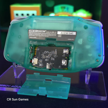 Clear Teal Glow Game Boy Advance GBA iPS LCD USB-C 1800 mAh Rechargeable Battery