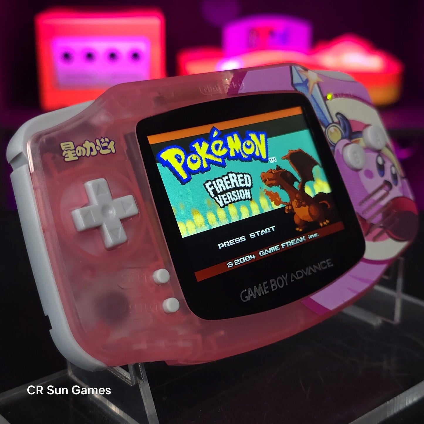 Clear Pink Kirby Game Boy Advance GBA Console with iPS V5 Backlit LCD MOD