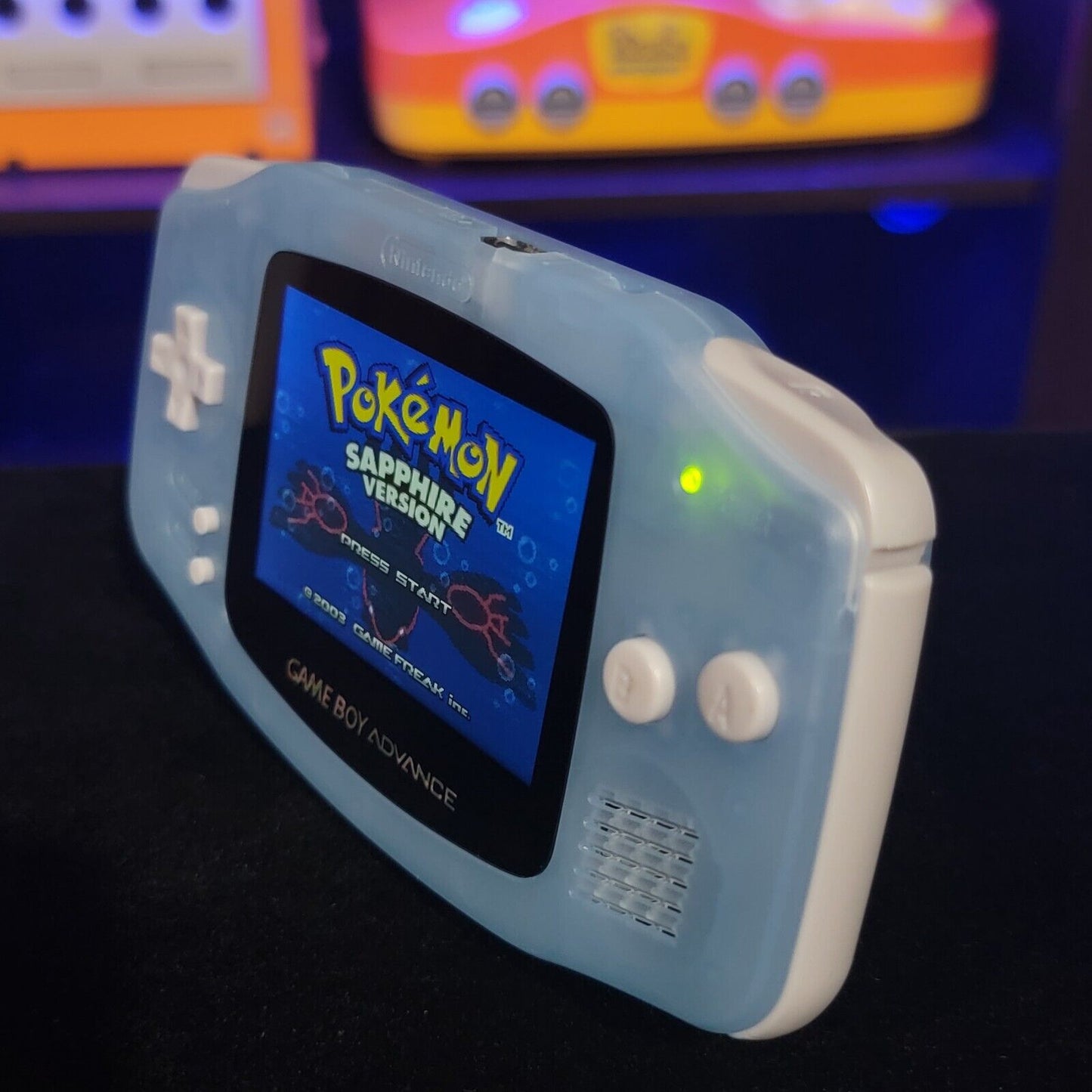 Glacial Glow In The Dark GameBoy Advance GBA Console with iPS Backlight LCD MOD