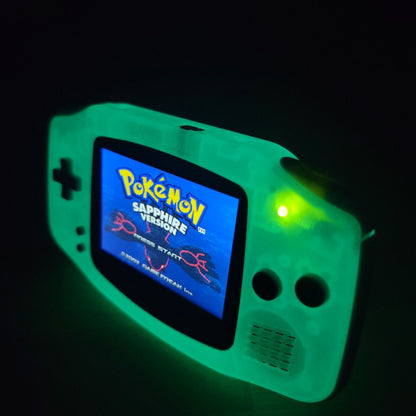 Glacial Glow In The Dark Gameboy Advance GBA Console with iPS Backlight LCD MOD