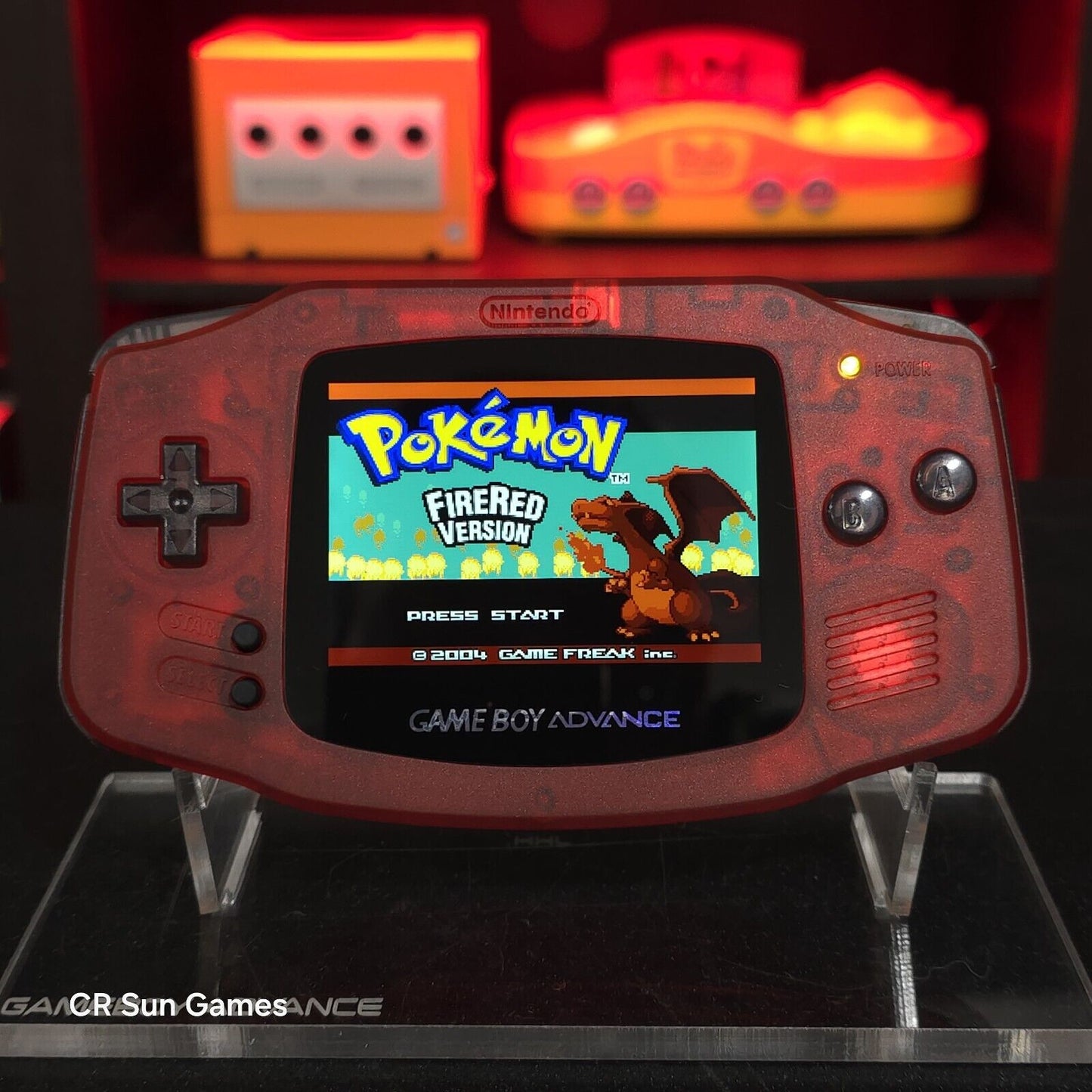 Clear Red Game Boy Advance GBA iPS V5 Backlit Mod And Red LED Mod Console