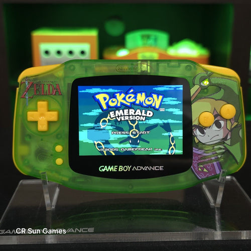 Link Zelda Clear Green Game Boy Advance GBA Console with iPS V5 Backlit LCD MOD