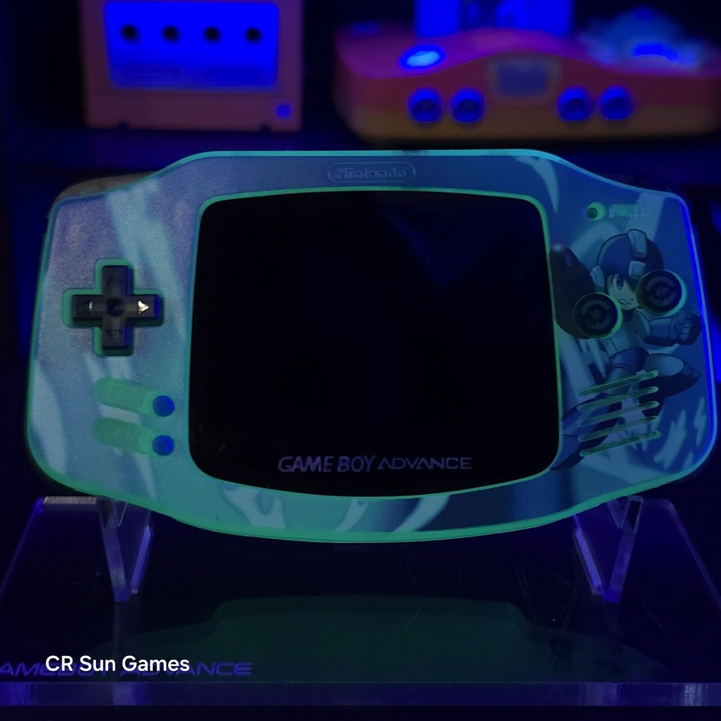 Megaman Glow Game Boy Advance GBA iPS V5 Backlit Mod & Blue LED Mod Console