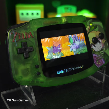 Link Zelda Clear Green Game Boy Advance GBA Console with iPS V5 Backlit LCD MOD