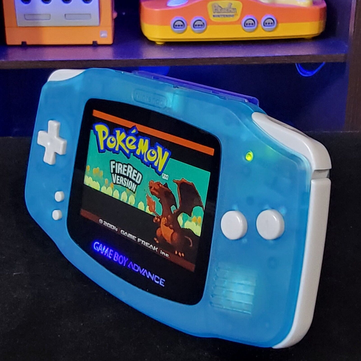Clear BlueGame Boy Advance GBA iPS LCD USB-C 1800 mAh Rechargeable Battery