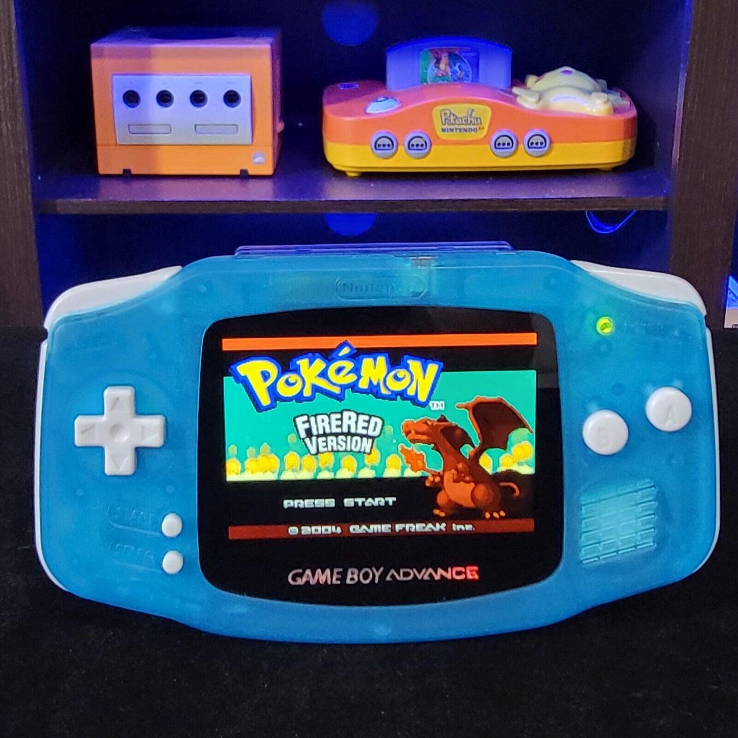 Clear BlueGame Boy Advance GBA iPS LCD USB-C 1800 mAh Rechargeable Battery