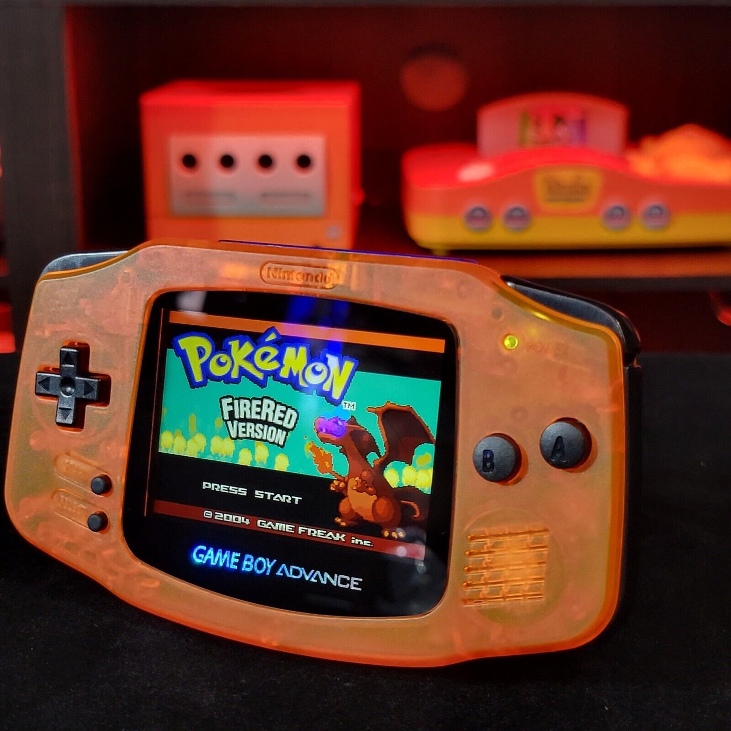 Clear Orange Game Boy Advance GBA Console with iPS Backlight Backlit LCD MOD