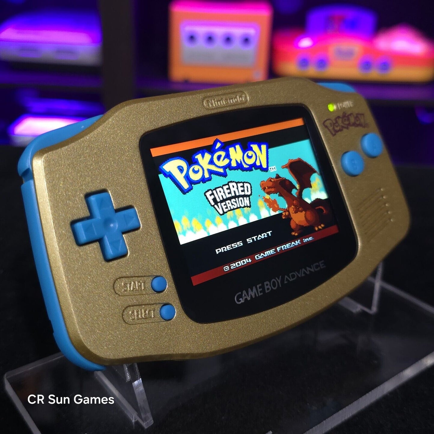 Gold Pokemon Game Boy Advance GBA Console with iPS V5 Backlight Backlit LCD MOD