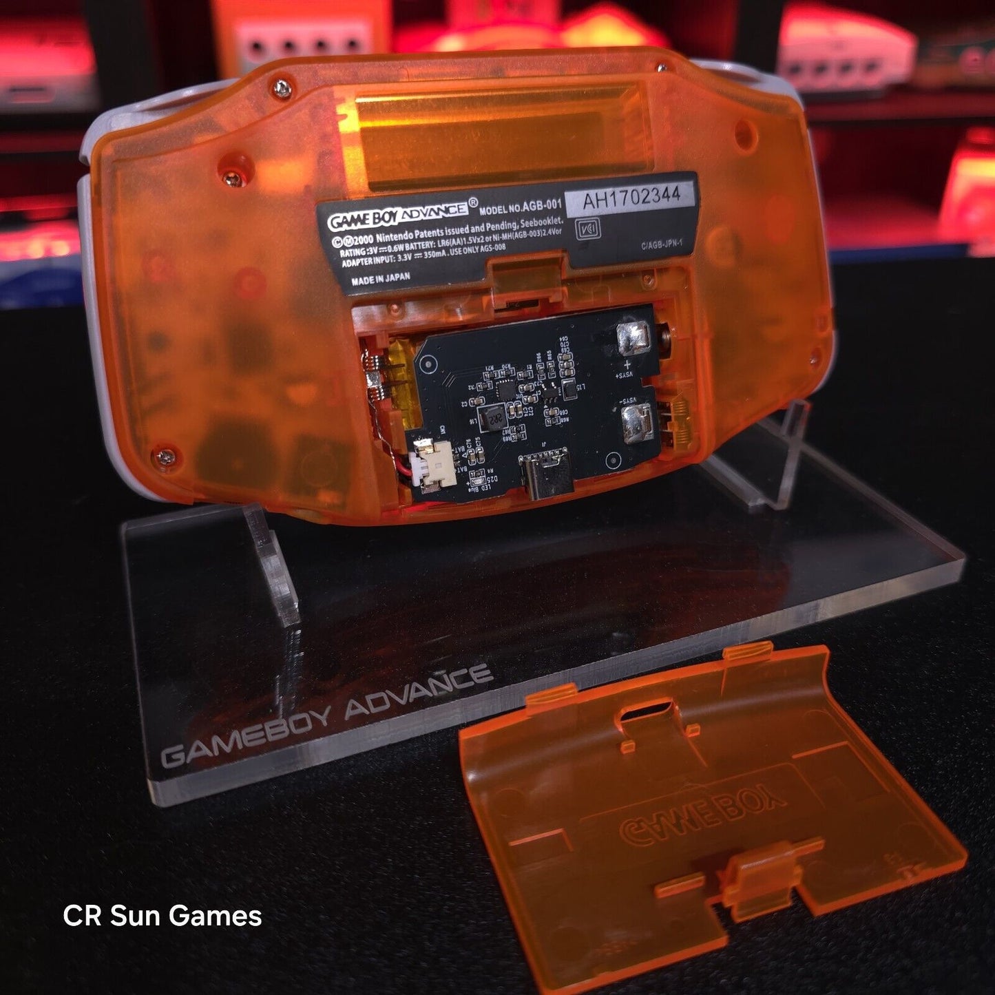 Clear Orange Game Boy Advance GBA iPS LCD USB-C 1800 mAh Rechargeable Battery