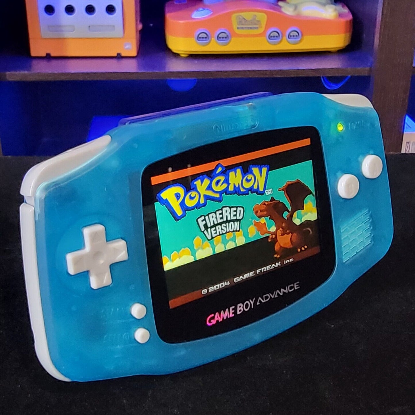 Clear BlueGame Boy Advance GBA iPS LCD USB-C 1800 mAh Rechargeable Battery