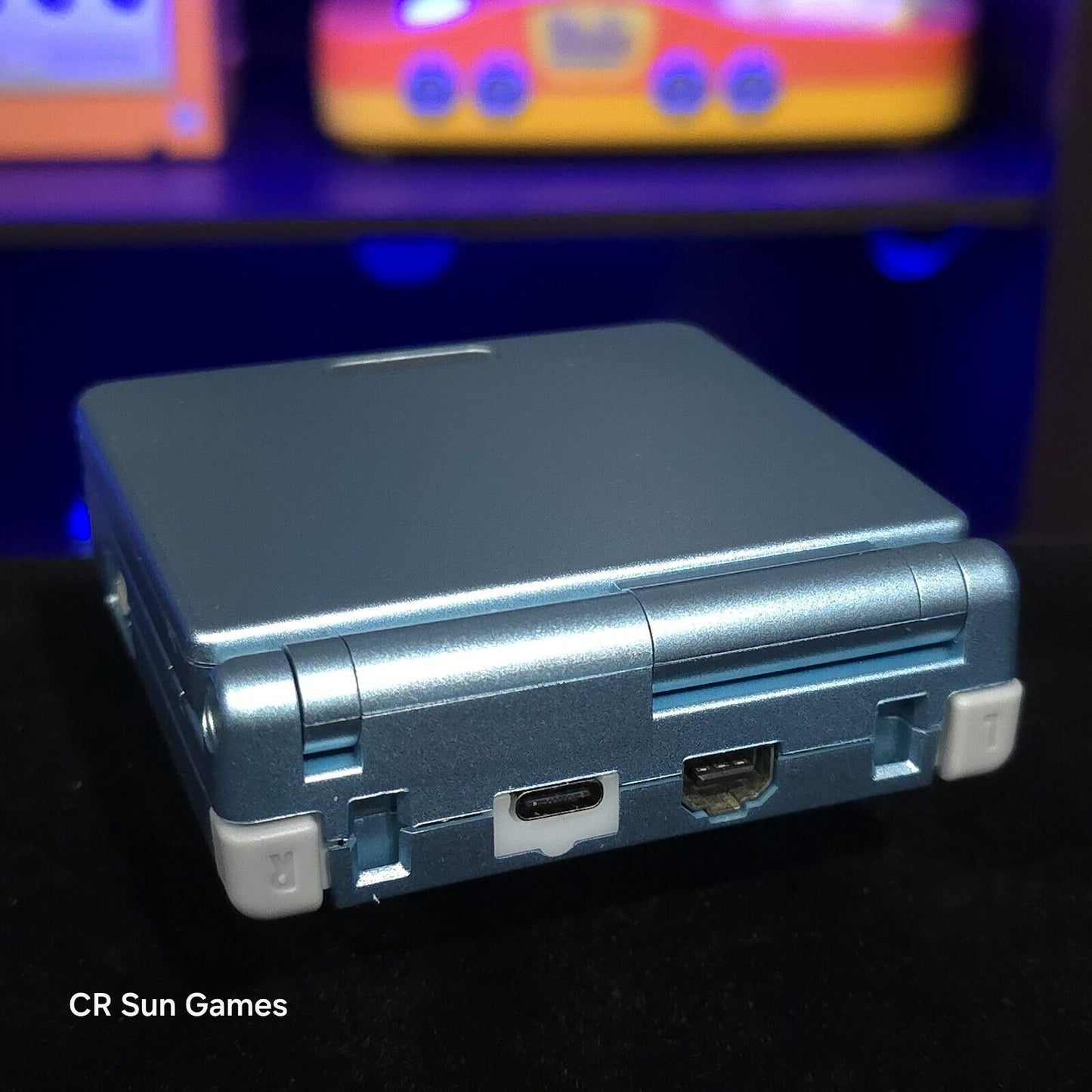 Pearl Blue Nintendo Game Boy Advance GBA SP IPS V2 And USB-C Mod