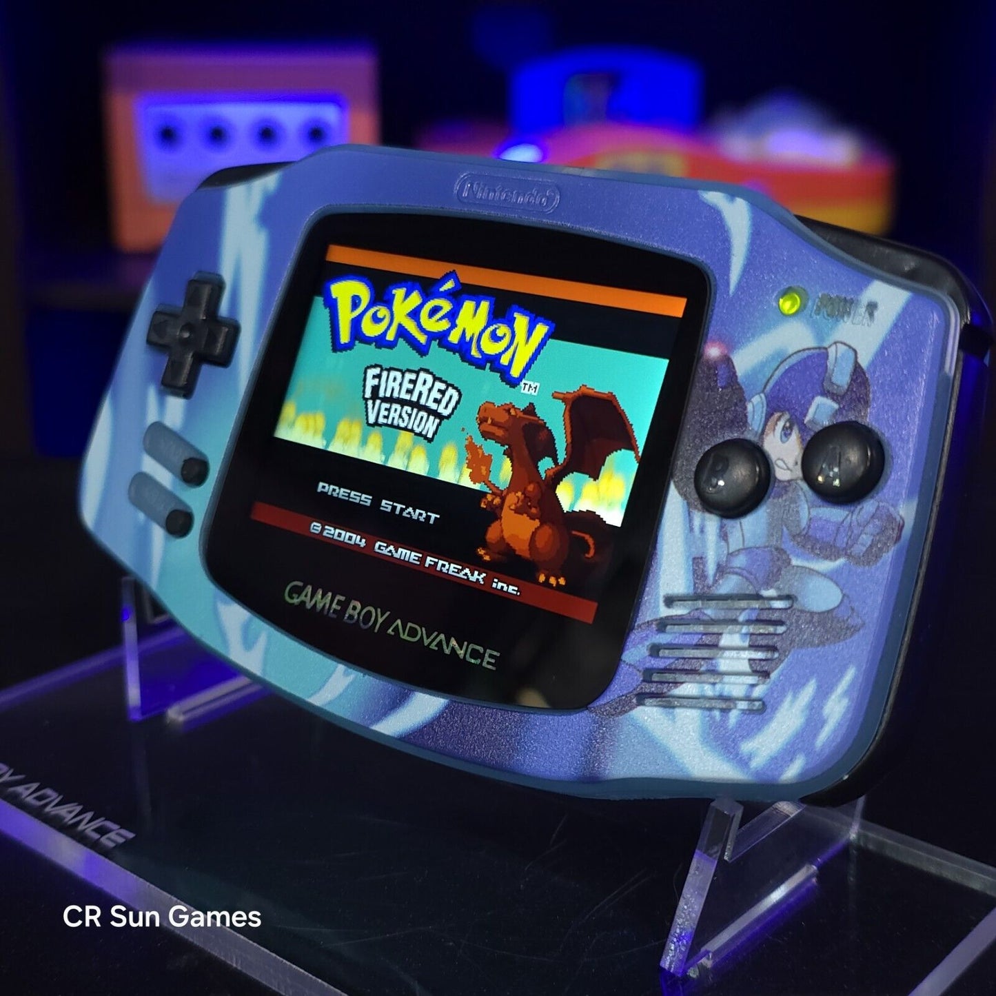 Megaman Blue Game Boy Advance GBA Console with iPS V5 Backlight Backlit LCD MOD