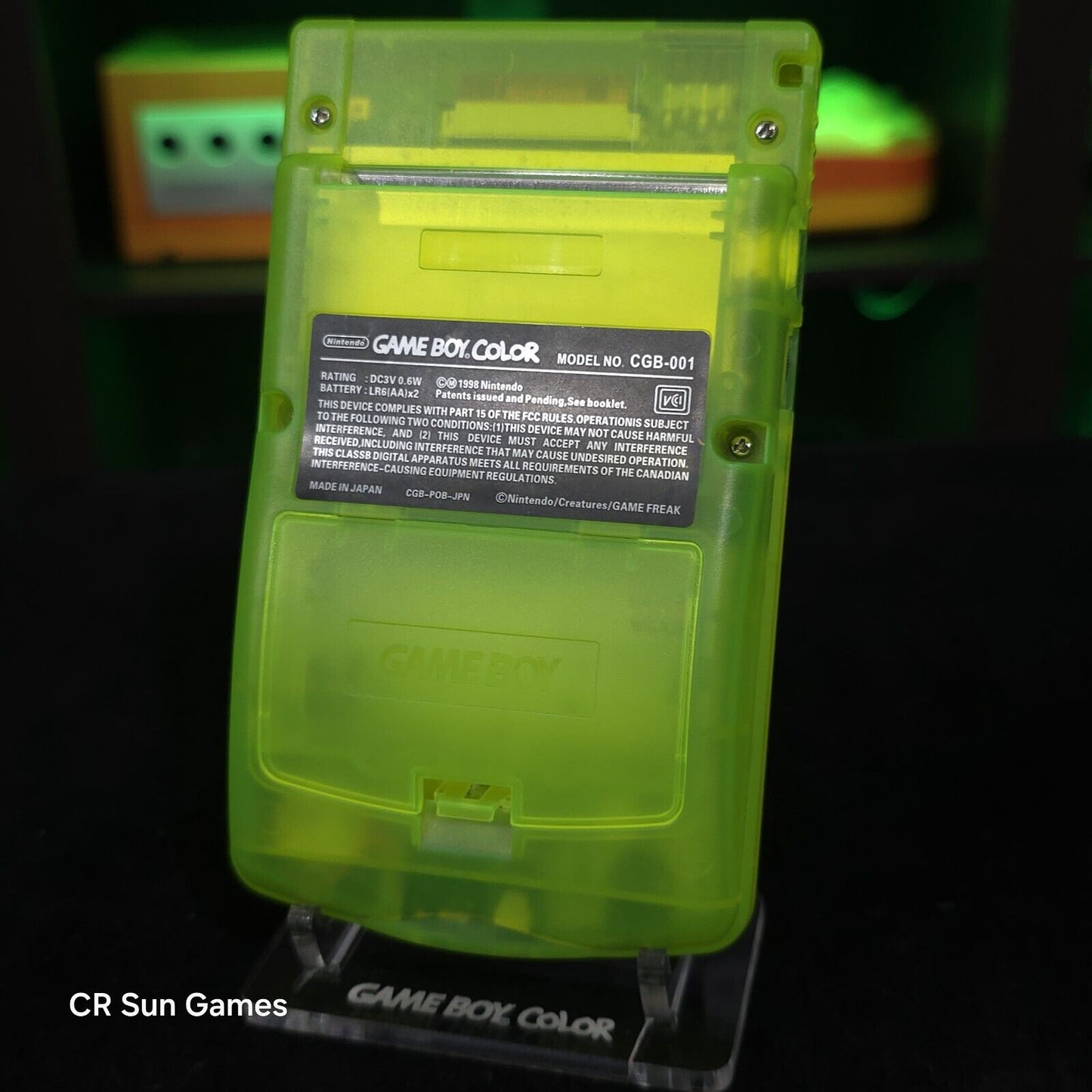 Green Glow In The Dark Gameboy Color Console OLED Touch Screen GBC Game Boy