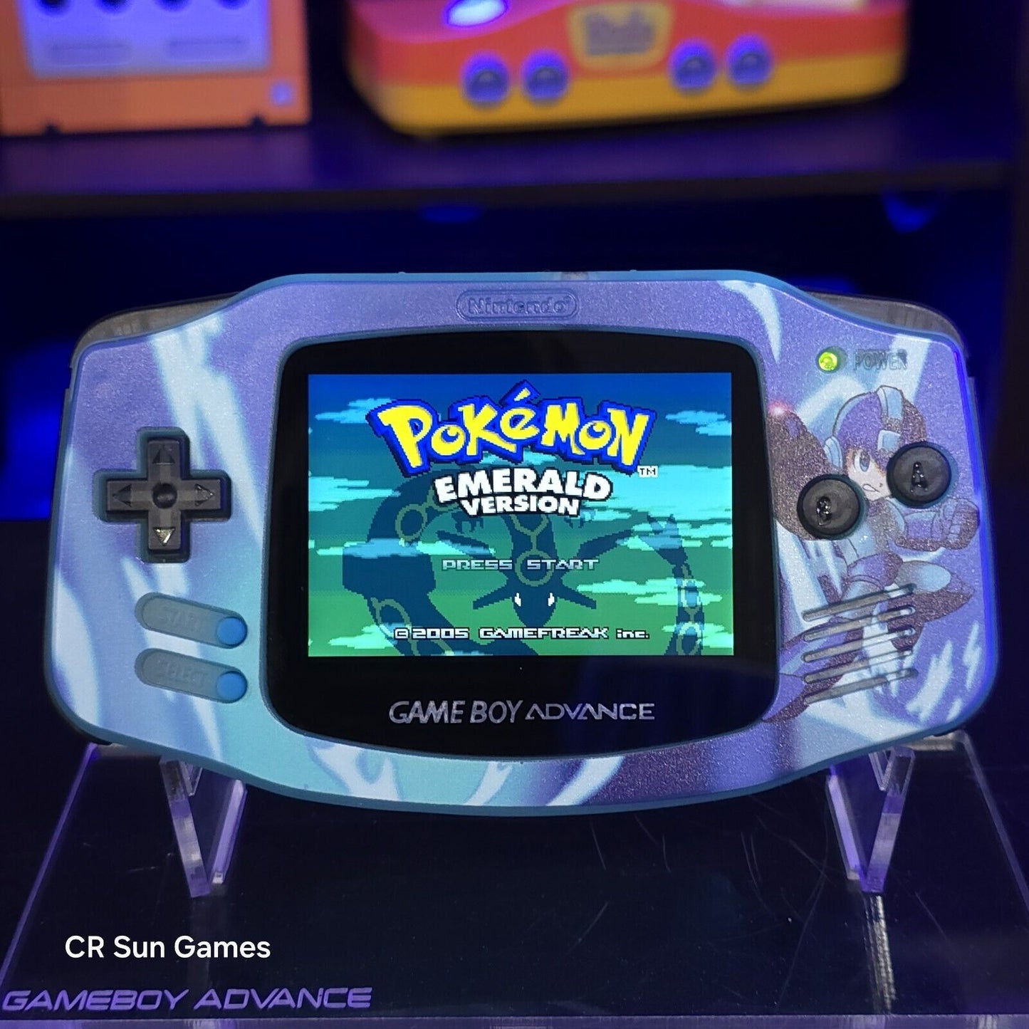 Megaman Glow Game Boy Advance GBA iPS V5 Backlit Mod & Blue LED Mod Console