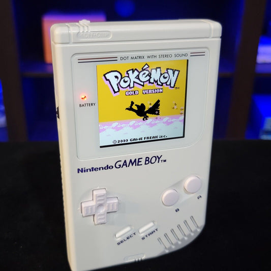 White Nintendo Classic Game Boy DMG With Upgraded Backlit IPS LCD Screen